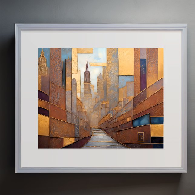 Abstrakt Vattenfärgsmålning Guld Cityscape 5:4 Poster (Skapare uppladdad)