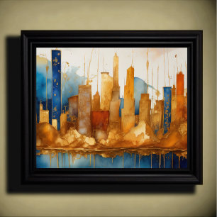 Abstrakt Vattenfärgsmålning Guld Cityscape 5:4 Poster