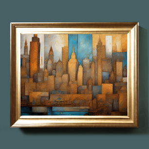 Abstrakt Vattenfärgsmålning Guld Cityscape 5:4 Poster