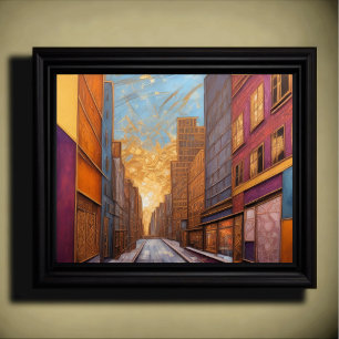 Abstrakt Vattenfärgsmålning Guld Cityscape 5:4 Poster