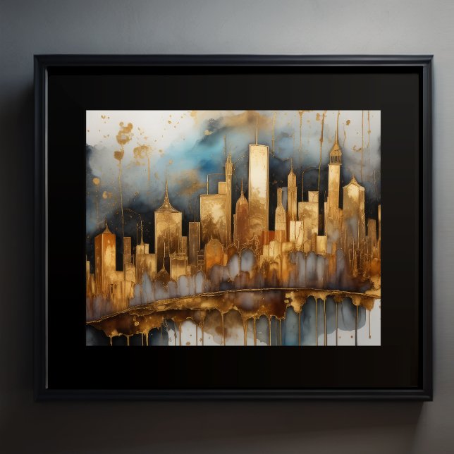 Abstrakt Vattenfärgsmålning Guld Cityscape 5:4 Poster (Skapare uppladdad)