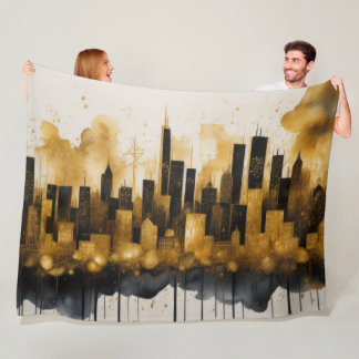 Abstrakt Vattenfärgsmålning Guld Cityscape Fleecefilt
