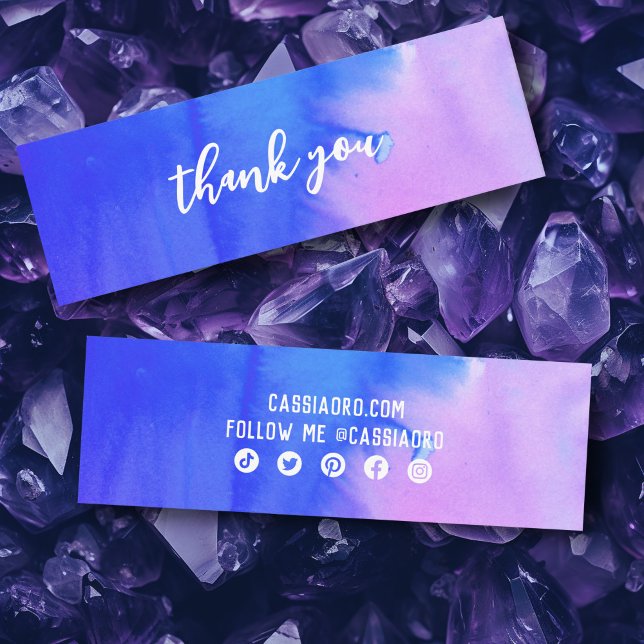 Abstrakt Vattenfärgsmedieikoner för Social Tack Mini Visitkort (Abstract Watercolor Thank You Social Media Icons Mini Business Card Purple
)