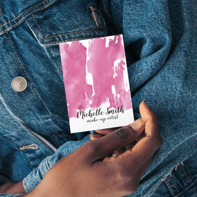Abstrakt vattenfärgspenseldrag för rosa färg stänk visitkort (Skapare uppladdad)