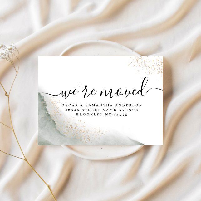 Abstrakt Vattenfärgspensellinjer för Grönt och Gul Meddelande Vykort (Skapare uppladdad)