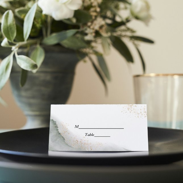 Abstrakt Vattenfärgspensellinjer för Grönt och Gul Placeringskort (Skapare uppladdad)