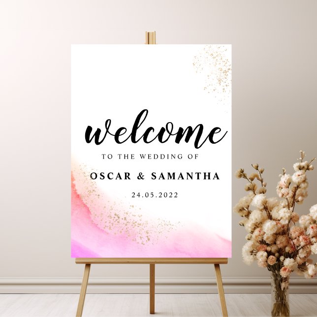Abstrakt Vattenfärgspensellinjer för Rosa och Guld Poster (Skapare uppladdad)