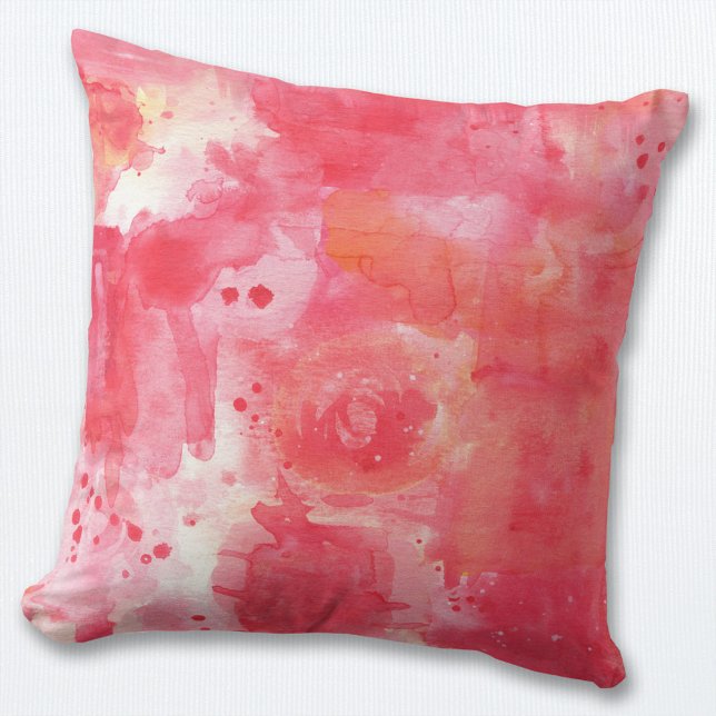 Abstrakt VattenfärgsRosa Kudde (Pink abstract watercolor paint texture throw pillow)