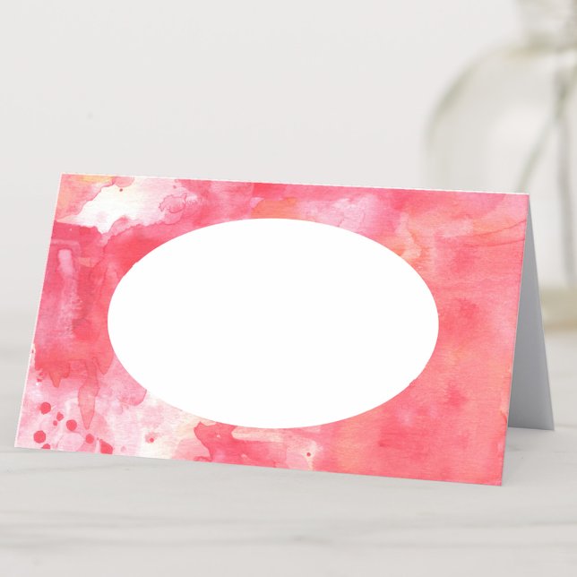 Abstrakt VattenfärgsRosa Placeringskort (Pink abstract watercolor folded place card)