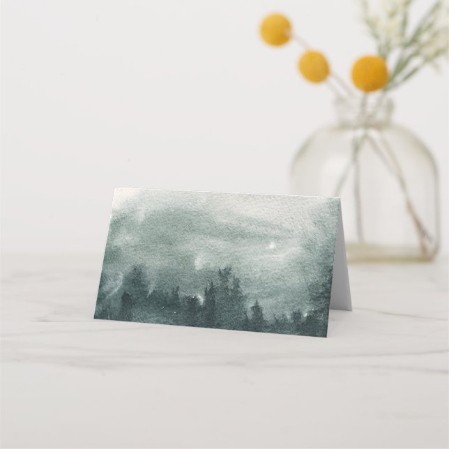 Abstrakt Vattenfärgsskog i liggande Bord Placeringskort (Framsida)