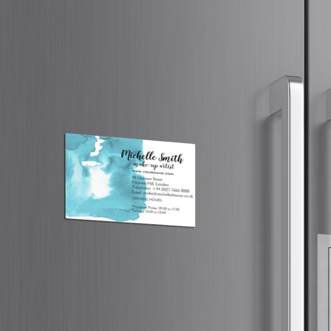 Abstrakt vattenfärgsvattenpenseldrag för akvblått  magnetiska visitkort (Skapare uppladdad)