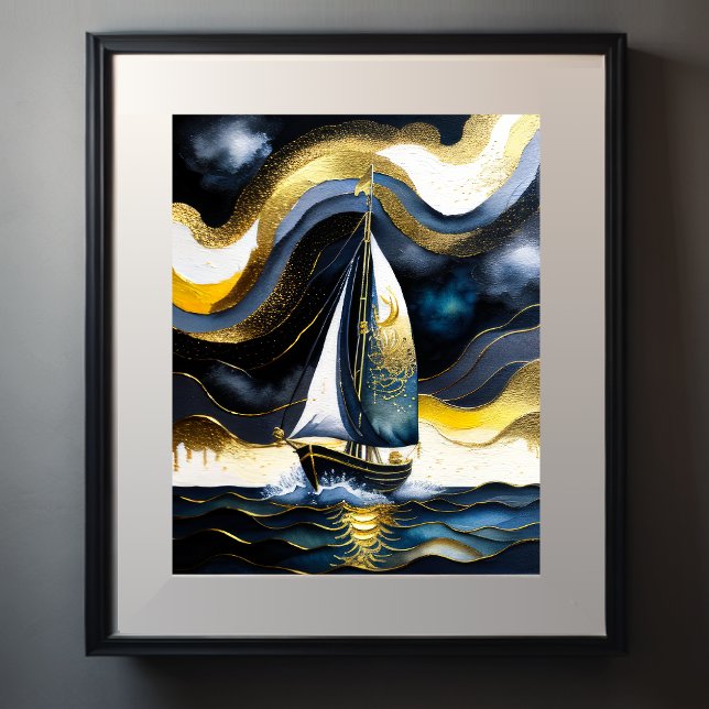 Abstrakt Vattentärsfärg Sailboat Natt 4:5 Poster (Skapare uppladdad)