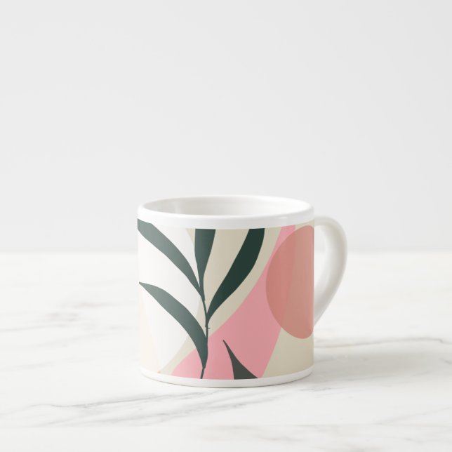 Abstrakt växtillustration Former Rosa grönska  Espressomugg (Framsida höger)