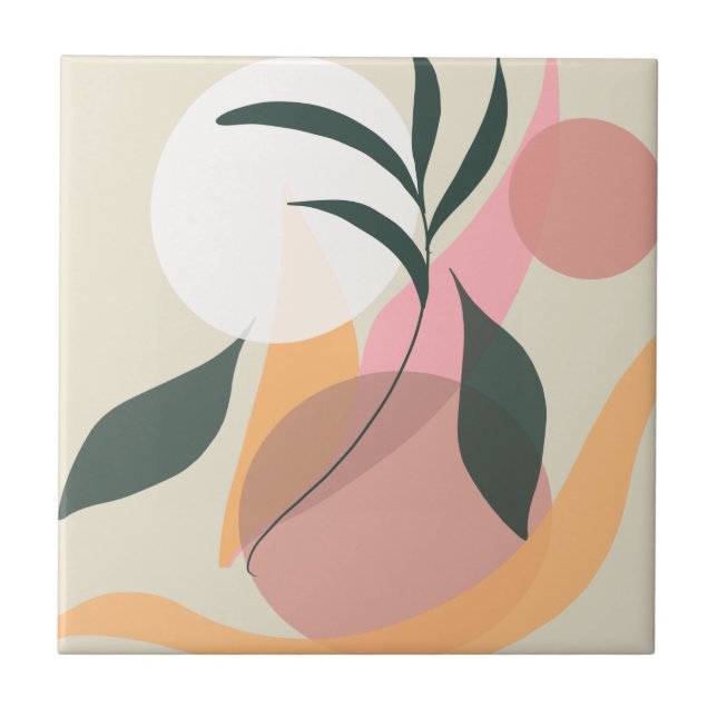 Abstrakt Växtillustration Former Rosa Grönska Kakelplatta (Framsidan)