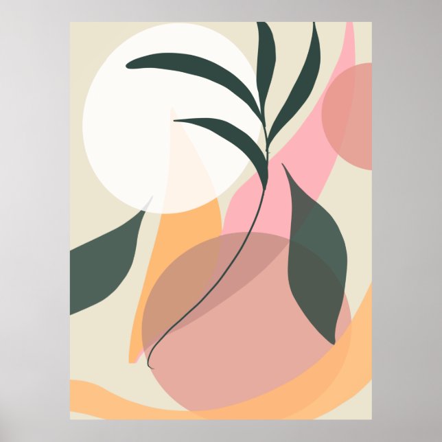 Abstrakt Växtillustration Former Rosa Grönska Poster (Framsidan)