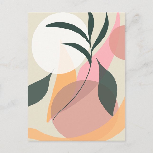 Abstrakt Växtillustration Former Rosa Grönska Vykort (Framsida)
