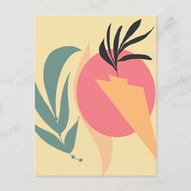 Abstrakt Växtillustration Former Rosa Gula Vykort (Framsida)