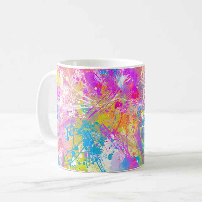 Abstrakt Vibrant färgade färgstreck Kaffemugg (Framsida vänster)