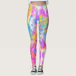 Abstrakt Vibrant färgade färgstreck Leggings