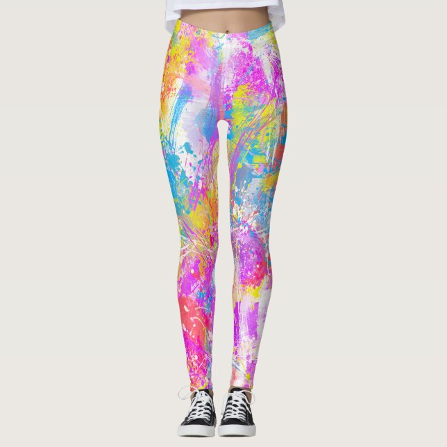 Abstrakt Vibrant färgade färgstreck Leggings (Framsida)