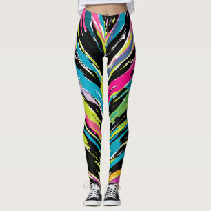 Abstrakt Vibrant Multifärgad Tropical Löv Leggings