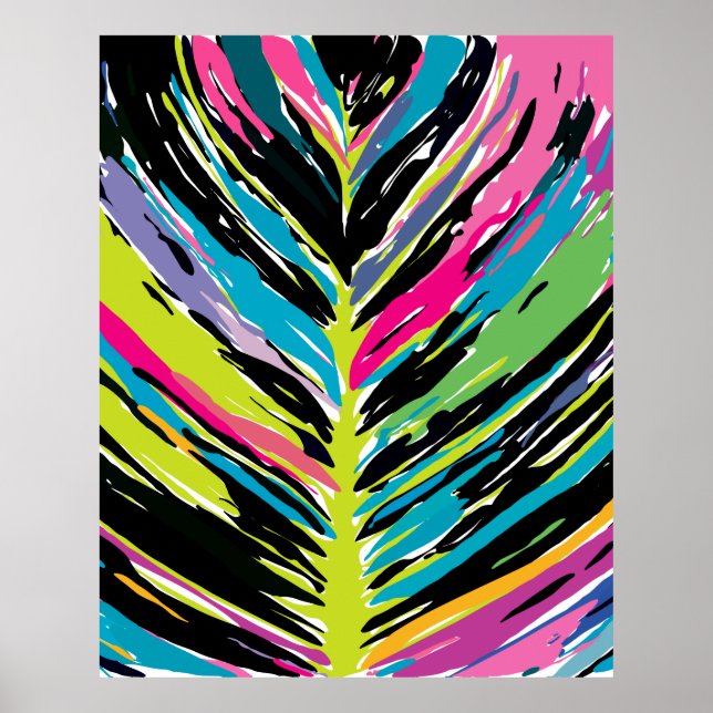 Abstrakt Vibrant Multifärgad Tropical Löv Poster (Framsidan)