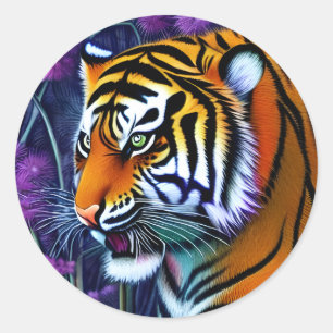 Abstrakt Vild Majestic Predator Tiger Runt Klistermärke
