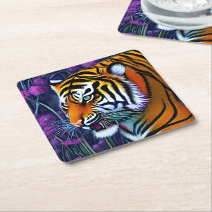 Abstrakt Vild Majestic Predator Tiger Underlägg Papper Kvadrat