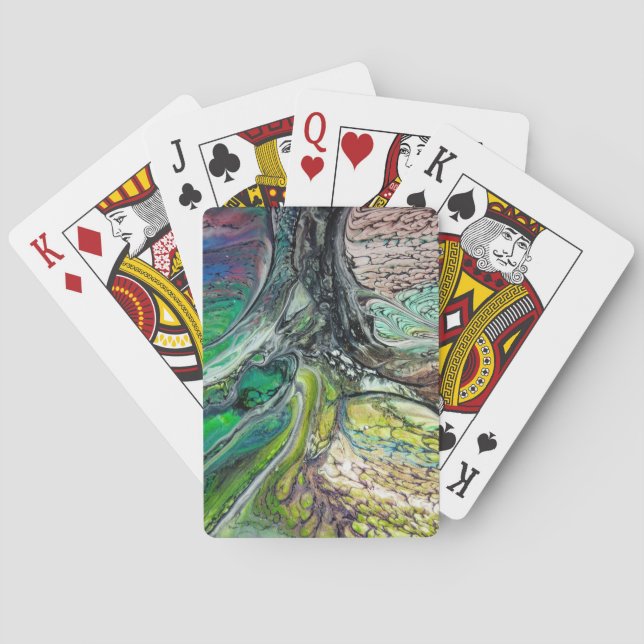 Abstrakt vild träd gröntar och bläck casinokort (Baksidan)