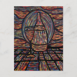 Abstrakt Vin Flaska & Vin Glass Art-vykort Vykort