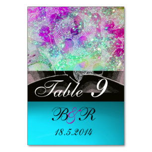 ABSTRAKT VINKAR Blue,Lila Rosa Bröllop Monogram Bordsnummer
