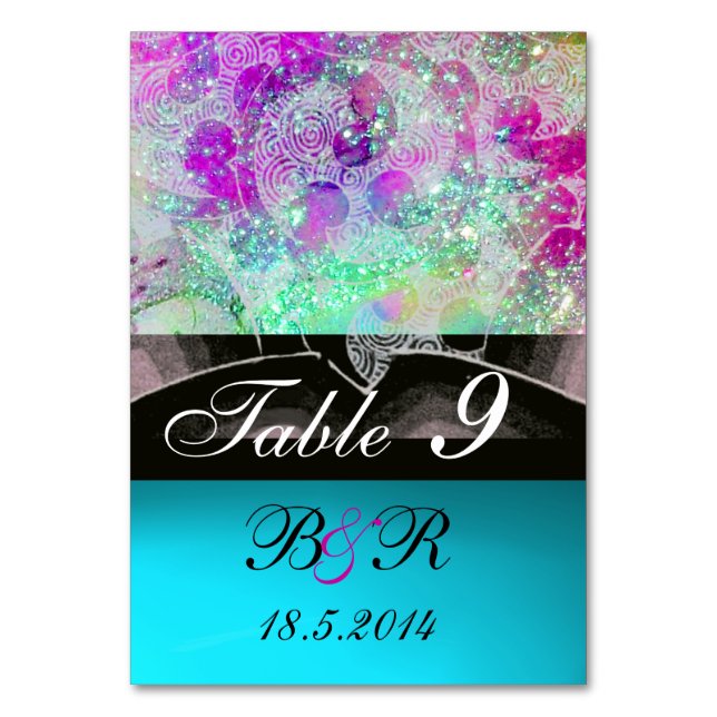 ABSTRAKT VINKAR Blue,Lila Rosa Bröllop Monogram Bordsnummer (Baksidan)
