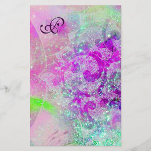 ABSTRAKT VINKAR Blue,Lila Rosa Bröllop Monogram Brevpapper