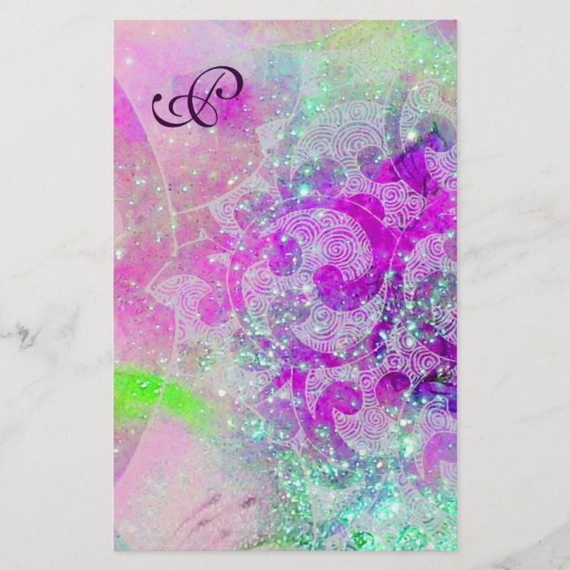 ABSTRAKT VINKAR Blue,Lila Rosa Bröllop Monogram Brevpapper (Framsida)