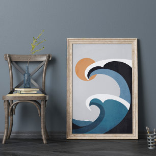 Abstrakt Vinkara havet och Sol Poster