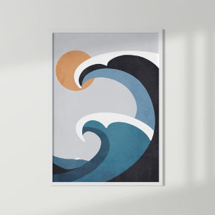 Abstrakt Vinkara havet och Sol Poster