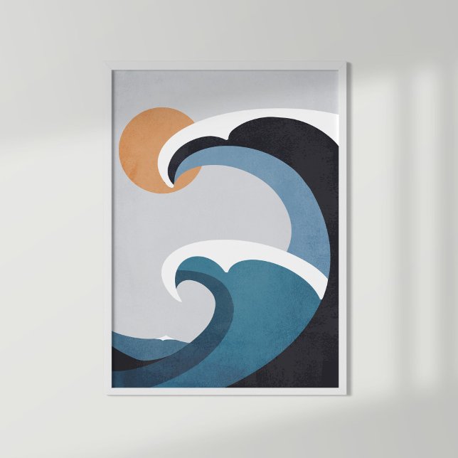 Abstrakt Vinkara havet och Sol Poster (Abstract waves poster)