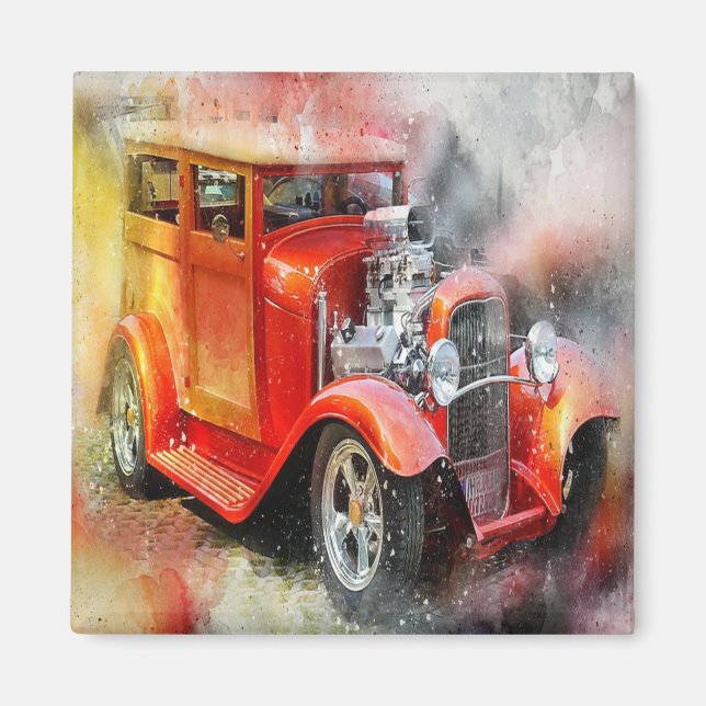 Abstrakt Vintage bil Magnet (Framsidan)