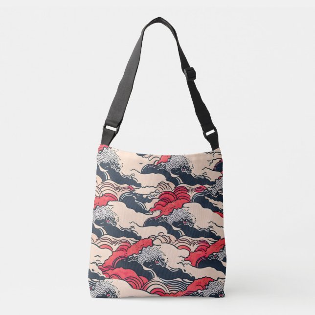 Abstrakt Vintage Ocean Waves Japansk Stil Konst | Axelväska (Framsida)