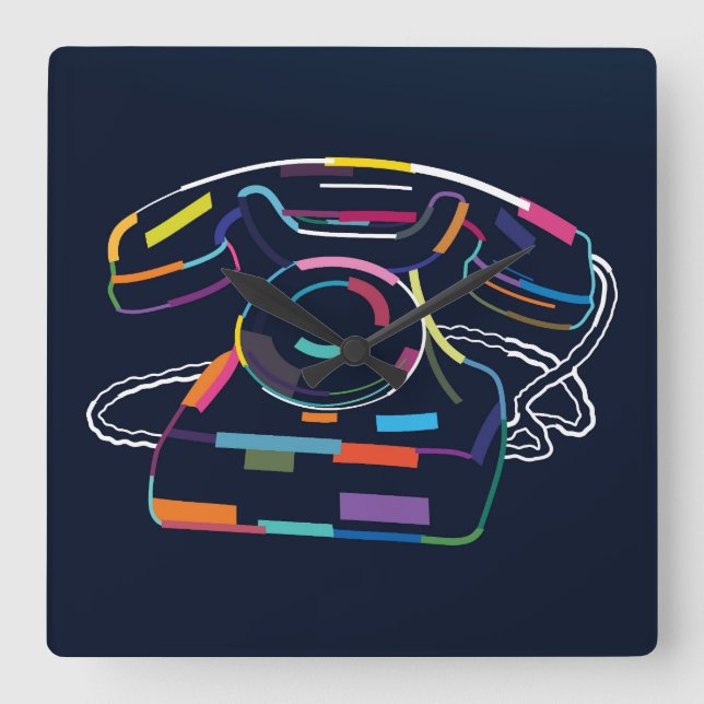 Abstrakt vintage telefon fyrkantig klocka (Framsida)