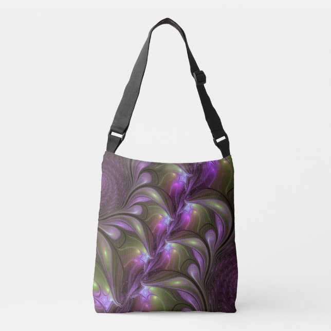 Abstrakt Violet Lila Khaki Fractal Art Axelväska (Framsida)