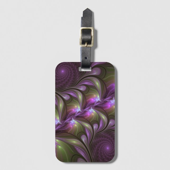 Abstrakt Violet Lila Khaki Fractal Art Bagagebricka (Framsida vertikal)