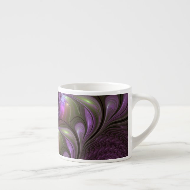 Abstrakt Violet Lila Khaki Fractal Art Espressomugg (Höger)