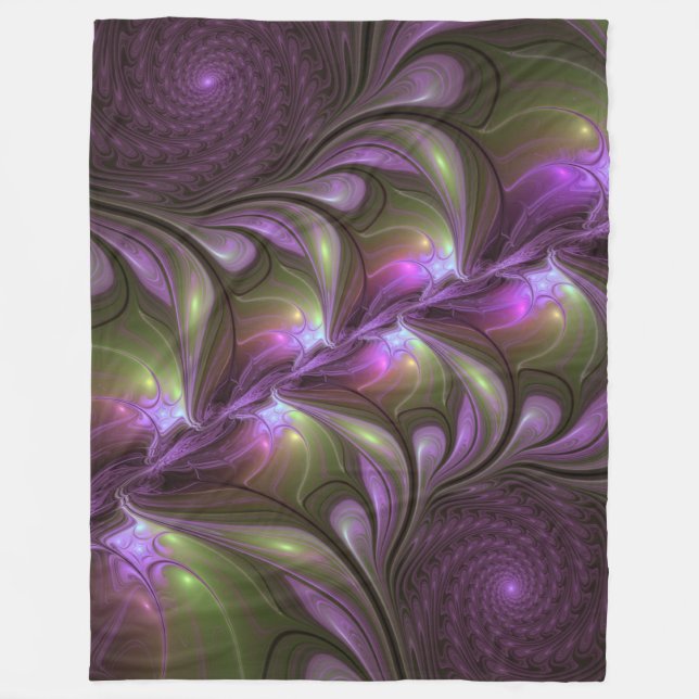 Abstrakt Violet Lila Khaki Fractal Art Fleecefilt (Framsidan)