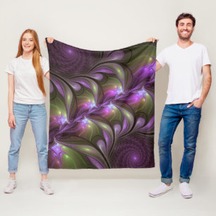Abstrakt Violet Lila Khaki Fractal Art Fleecefilt