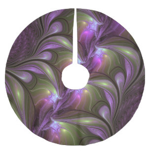 Abstrakt Violet Lila Khaki Fractal Art Julgransmatta Borstad Polyester