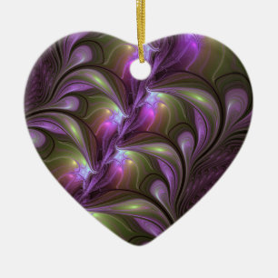 Abstrakt Violet Lila Khaki Fractal Art Julgransprydnad Keramik