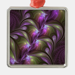 Abstrakt Violet Lila Khaki Fractal Art Julgransprydnad Metall
