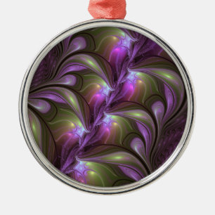 Abstrakt Violet Lila Khaki Fractal Art Julgransprydnad Metall