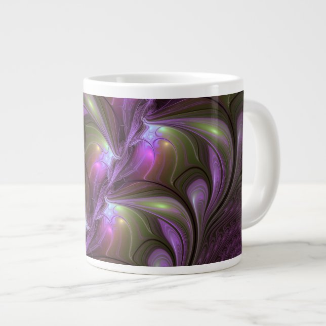 Abstrakt Violet Lila Khaki Fractal Art Jumbo Mugg (Framsida höger)
